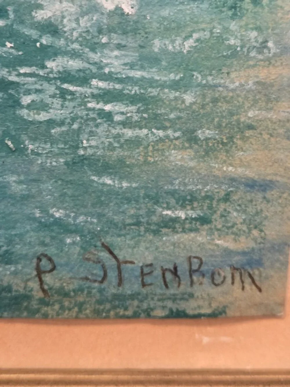 Framed pastel of nautical seascape painting featuring a sailboat 11.5